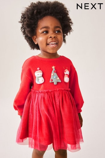 Red Christmas Mesh Sweat Dress (3mths-7yrs) (429735) | £15 - £19