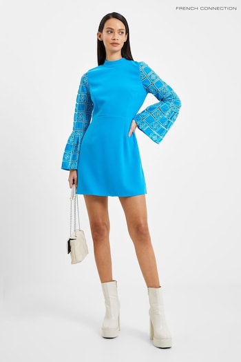 French Connection Blue Garnet Velvet Lace Mini Dress (429937) | £125