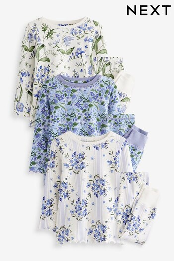 Blue/White Bluebell Floral Pyjamas 3 Pack (9mths-16yrs) (430255) | £28 - £39