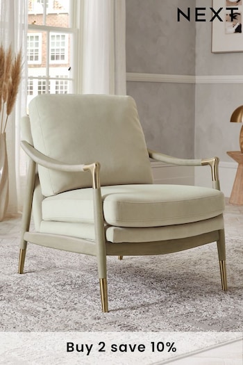 Soft Velvet Pebble Natural Flinton Wooden Light Grey Leg Accent Chair (430314) | £399