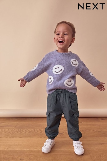 Grey/Blue Happy Faces Crew Neck Jumper (3mths-7yrs) (430636) | £15 - £17