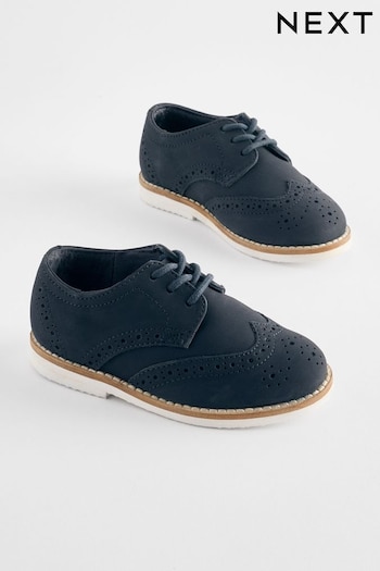 Navy Standard Fit (F) Smart Leather Brogue Shoes (430733) | £28 - £30