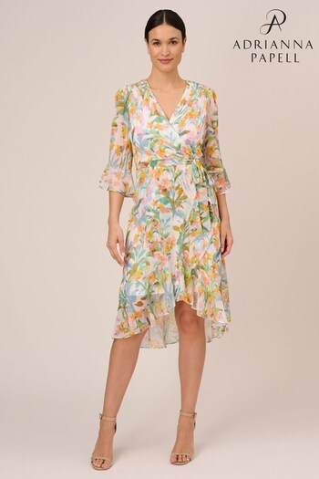 Adrianna Papell Floral Faux Wrap White Dress (431130) | £169
