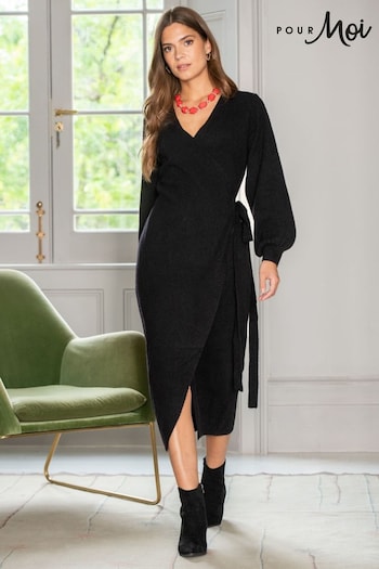 Pour Moi Black Elle Knit Midi Wrap Dress (431159) | £59