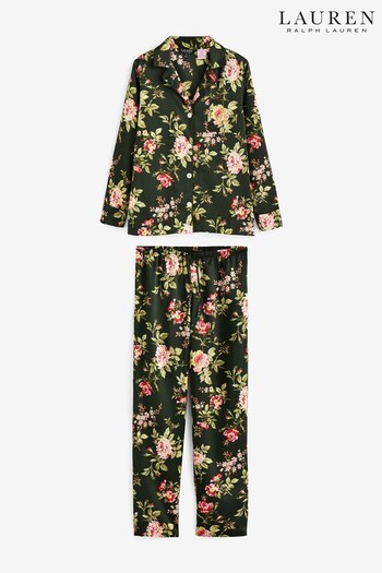 Lauren Ralph Lauren Green Satin Floral Long Sleeve Pyjama Set (431215) | £129