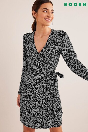 Boden Black Mini Wrap Ruched Sleeve Dress (431282) | £98
