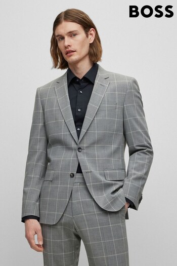 BOSS Silver Checked Slim Fit Jacket in Stretch Cloth (431395) | £349