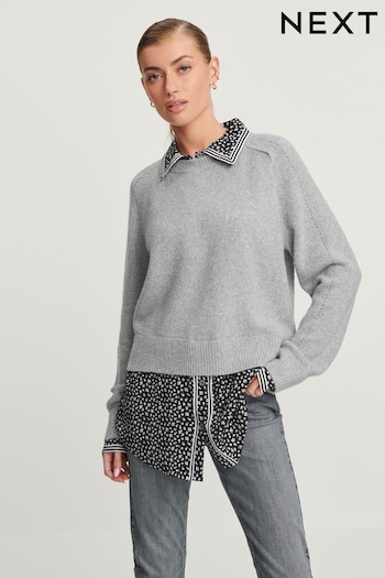 Grey Floral Shirt Layer Jumper (431937) | £42