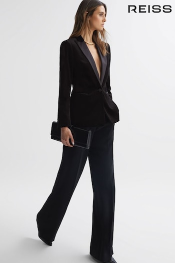 Reiss Black Opal Fitted Velvet Single Breasted Suit Blazer (432025) | £298
