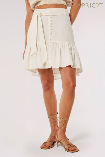 Apricot Cream Button Tier Mini Tie Skirt With Linen (432181) | £35