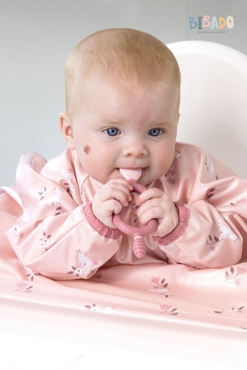 Bibado Pink Coverall Attachable Weaning Bib: Curious Rabbits (432432) | £20