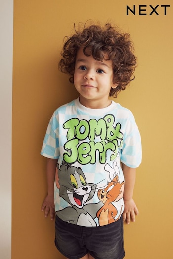 Blue/White Check Tom and Jerry Short Sleeve T-Shirt (3mths-8yrs) (432443) | £9 - £11