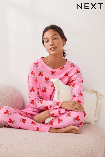Pink Heart Cotton Long Sleeve Pyjamas (432553) | £28