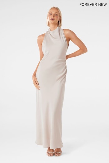 Forever New White Michelle Open Back Satin Maxi Dress (432734) | £110