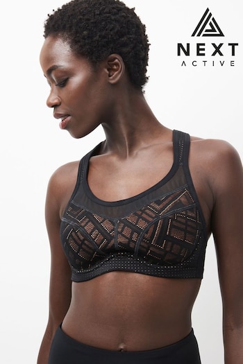 Black/Coral Next Active Sports Lace Overlay High Impact Wired Bra (432802) | £28