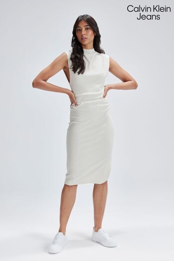 Calvin Klein Jeans Cream Rib Mock Neck Dress (432868) | £75