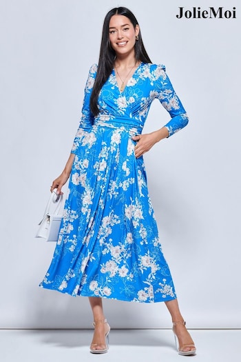 Jolie Moi Blue Devorah Printed Jersey Long Sleeve Maxi Dress (433120) | £89