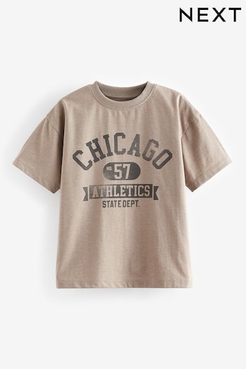 Natural Chicago Relaxed Fit Short Sleeve Graphic T-Shirt (3-16yrs) (433268) | £7 - £10