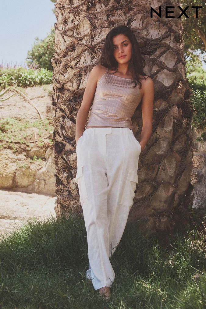Ladies white casual trousers top