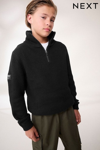 Black Utility Knitted Zip Neck Jumper (3-16yrs) (433491) | £0