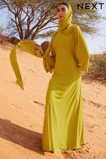 Citrine Yellow Long Sleeve Scarf Maxi Dress (433503) | £89