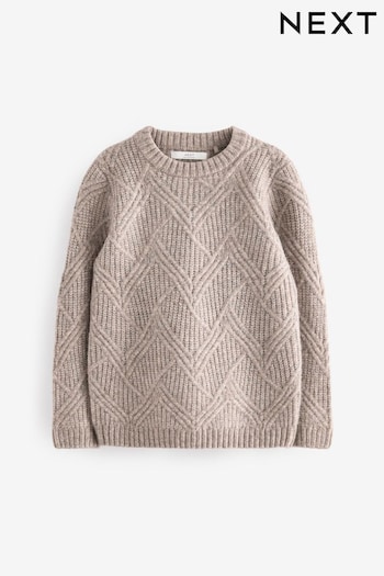 Neutral Textured Knitted Crew Neck Jumper (3-16yrs) (433510) | £22 - £27