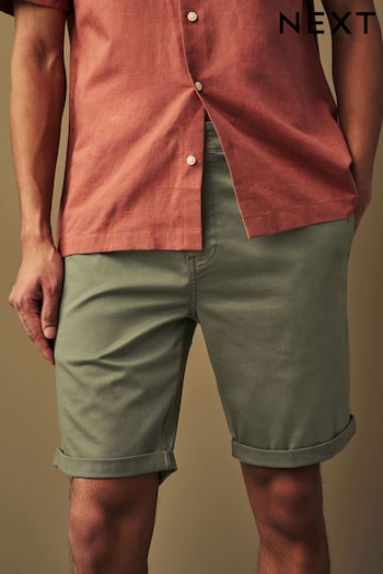 Khaki Green Sateen Garment Dye Chino Shorts (433973) | £24