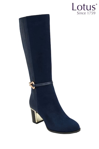 Lotus Navy Blue Heeled Knee-High Boots (434021) | £75