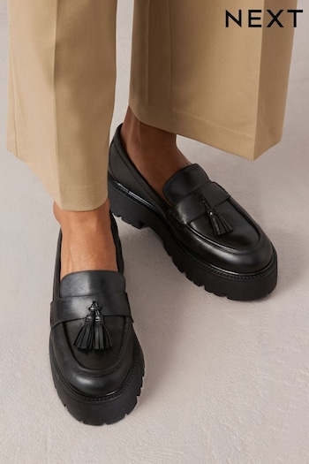 Black Signature Leather Chunky Tassel Loafers (434194) | £69