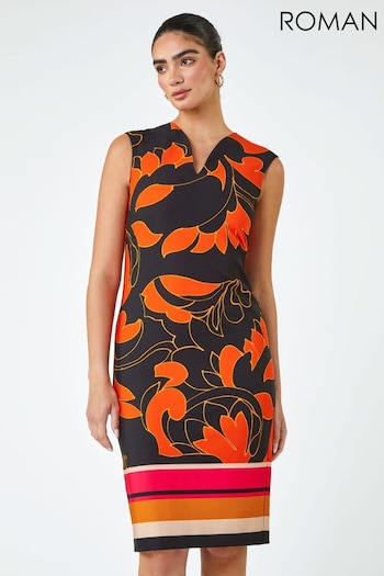 Roman Orange Floral Print Premium Stretch Dress (434274) | £90