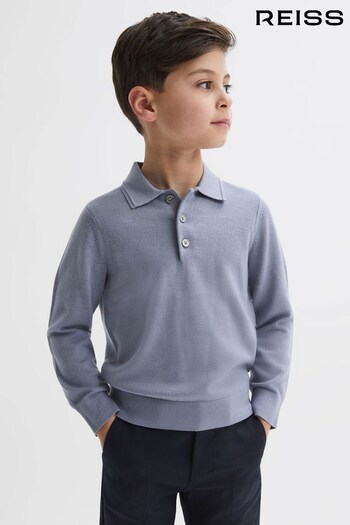 Reiss Porcelain Blue Trafford Junior Merino Wool Polo Shirt (434768) | £34