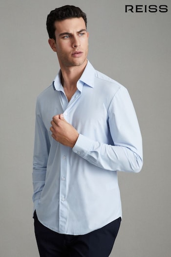 Reiss Soft Blue Voyager Slim Fit Button-Through Travel Shirt (434820) | £128