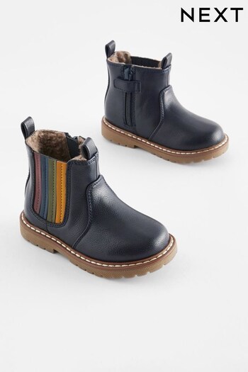 Navy Blue Rainbow Stripe Chelsea First Boots (434873) | £26 - £30