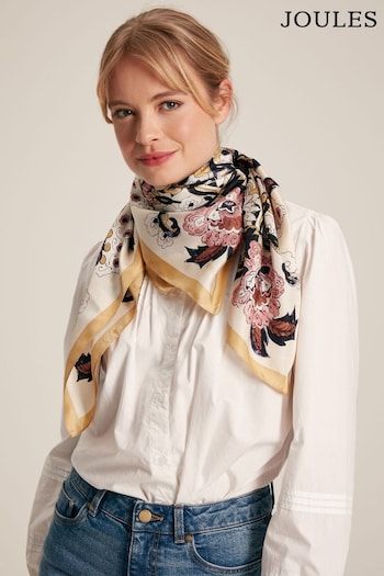 Joules Bloomfield Neutral/Blush Floral Square Silk Scarf (434908) | £39.95