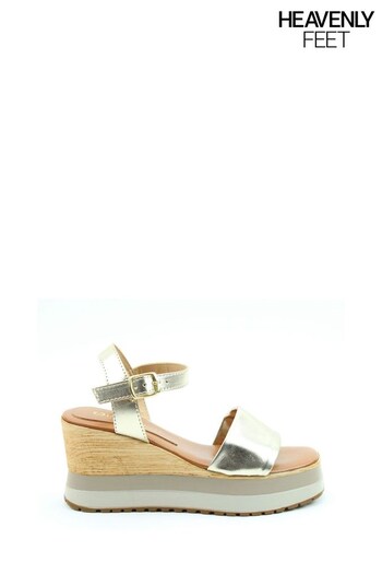 Heavenly Feet Gold Made in Italy High Wedge Sandals Gel (435171) | £45