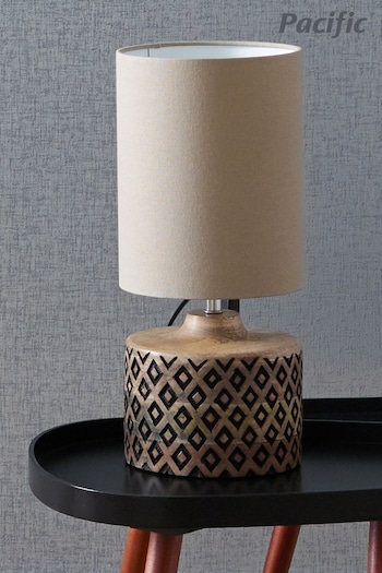 Pacific Natural Orissa Short Wooden Geo Table Lamp (435193) | £100