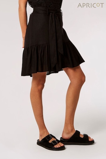 Apricot Black Button Tier Mini Tie Skirt With Linen (435579) | £35