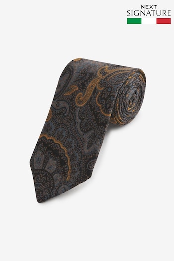 Grey Paisley Signature Made In Italy Silk Wool Blend Tie (435765) | £30