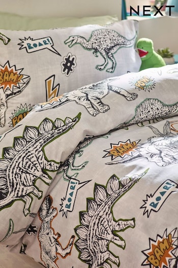 Grey Dinoaurs Duvet Cover and Pillowcase Set (435828) | £15 - £22