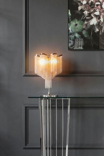 Libra Interiors Silver Niagara Chain 4 Bulb Table Lamp (435853) | £375