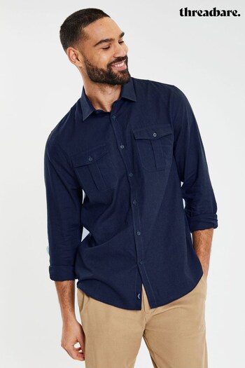 Threadbare Blue Linen Blend Long Sleeve Shirt With Chest Pockets (435859) | £28