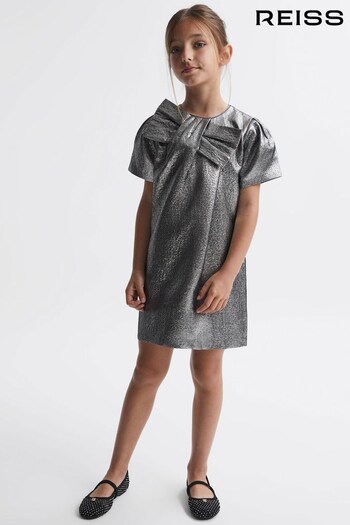 Reiss Silver Franny Junior Metallic Bow Dress (435888) | £65