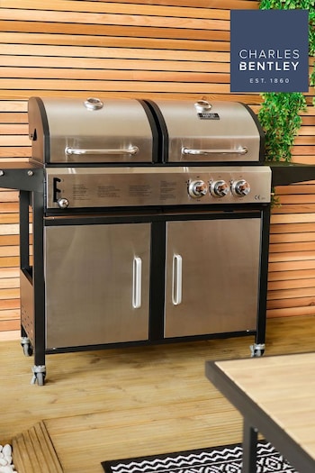 Charles Bentley Silver 2+1 Burner Gas Grill & Charcoal Grill BBQ In Stain (435913) | £385