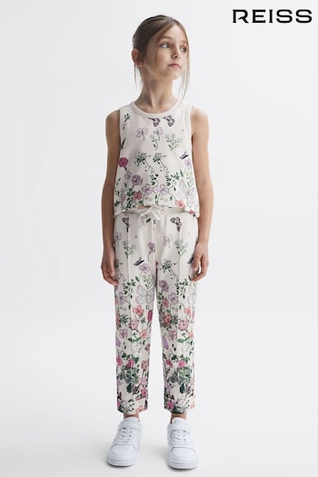 Reiss Pink Print Kemi Senior Floral Print Drawstring Joggers (436336) | £47