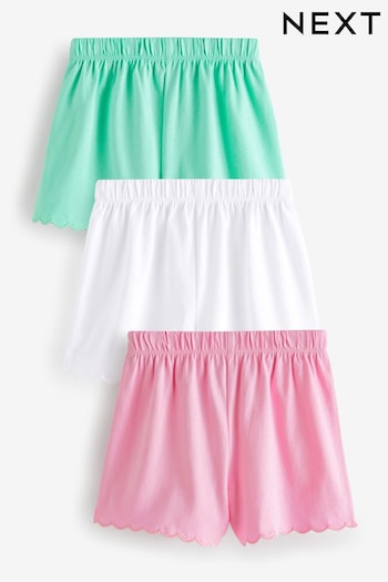Pink/Green Cotton Scallop Edge Organic Shorts 3 Pack (3mths-7yrs) (436622) | £12 - £16