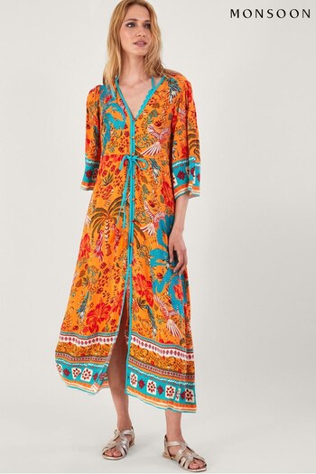 Monsoon Orange Palm Print Dress in LENZING™ ECOVERO™ (436752) | £70