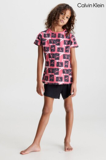 Calvin Klein Girls Pink Knit Monogram Patch Pyjamas Set (436826) | £50