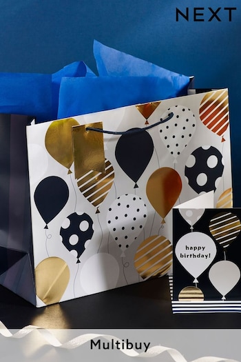 Navy Balloons Gift Bag and Card Set (436943) | £4