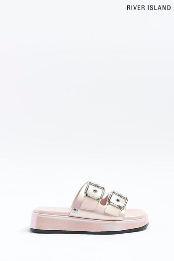 River Island Pink Girls Iridescent Buckle Sandals (437172) | £25