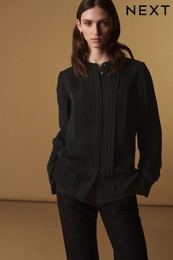Black Premium Pintuck Long Sleeve Blouse (437191) | £82